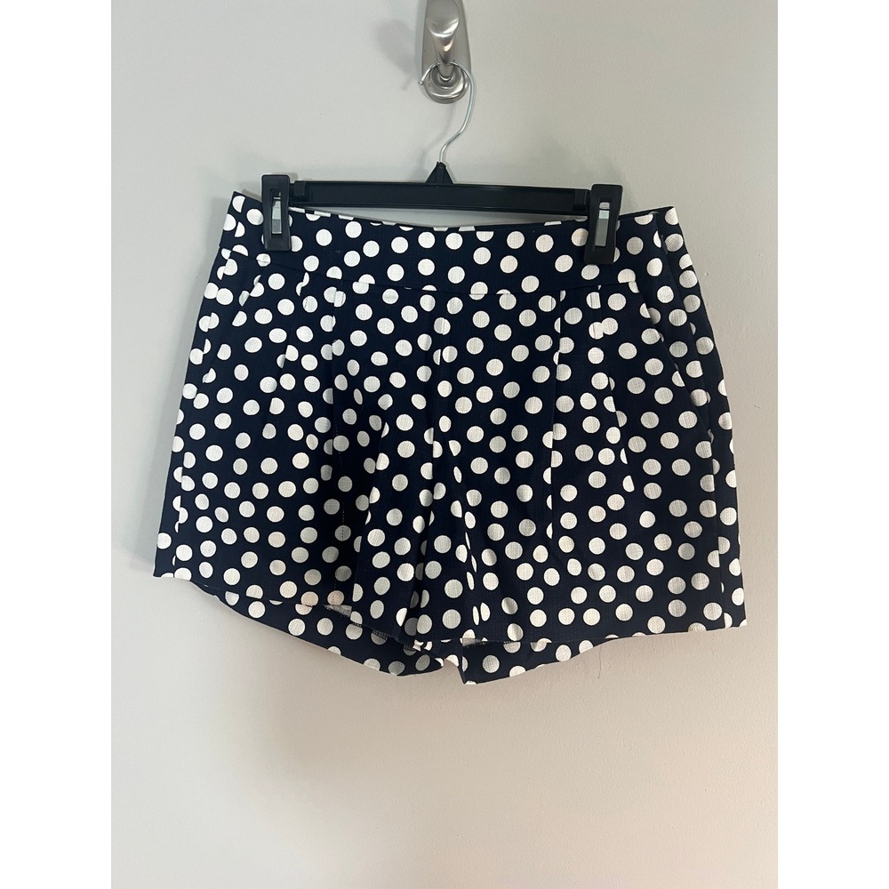 J.Crew Navy Blue White Polka Dot Pleated Cotton Shorts Size 4 E9357 SP16